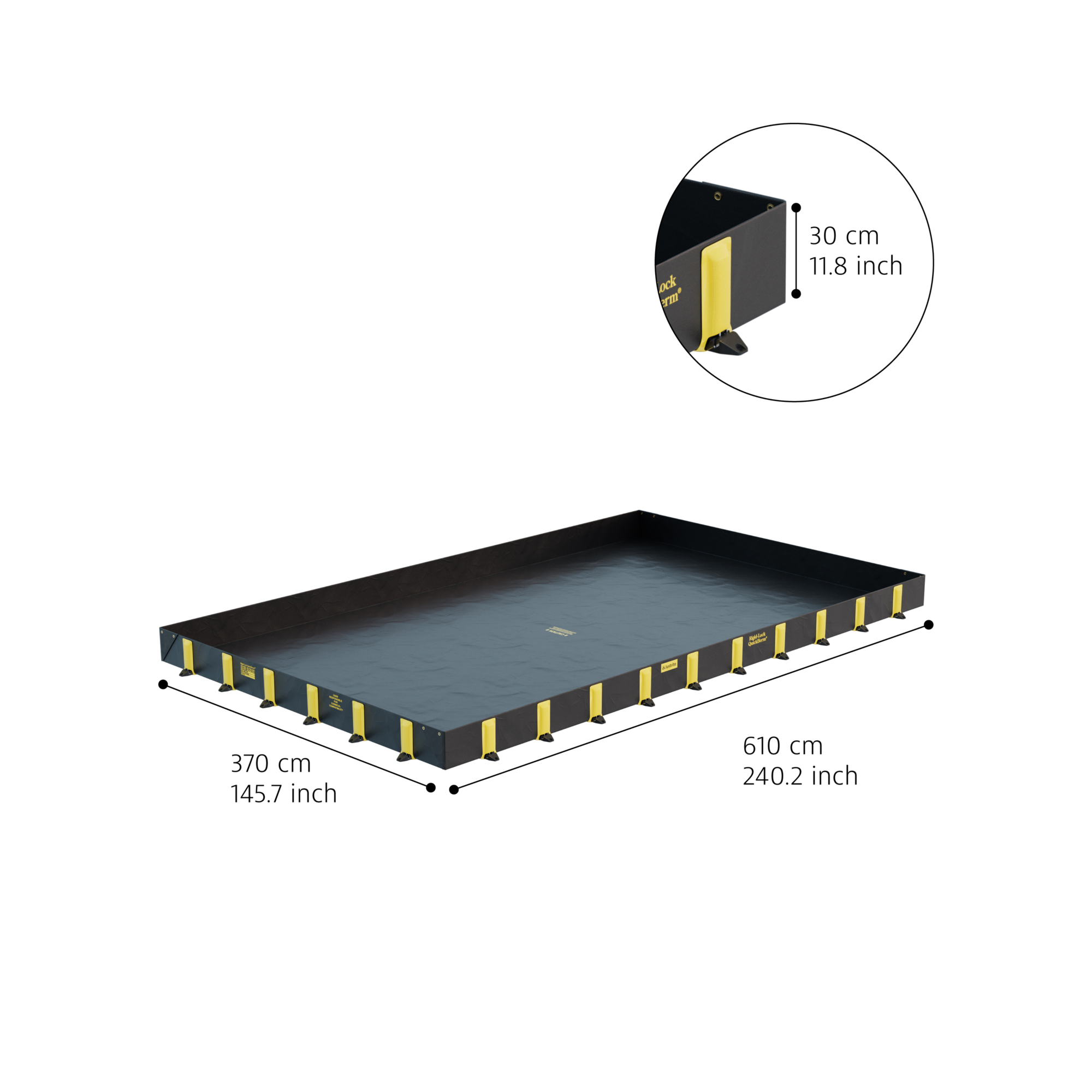 Justrite Rigid-Lock QuickBerm — 12ft. x 20ft. x 12in., 1795 Gal. Spill Capacity, Drive Over, Black, Model# 28526